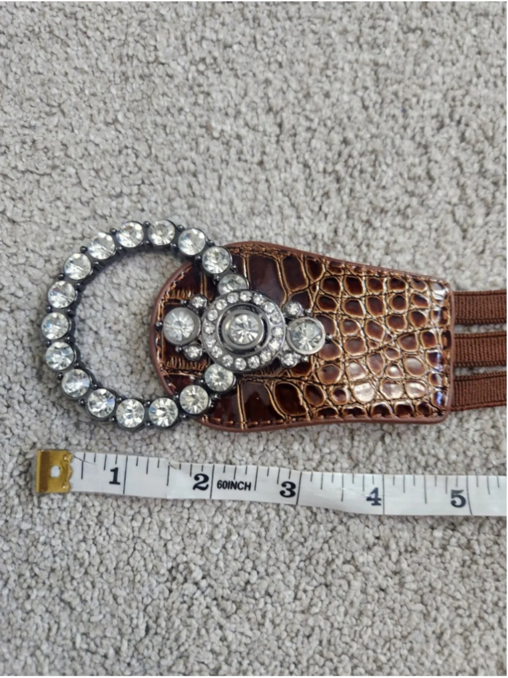 Brown Y2K Statement Belt Rhinestone Elastic Stretch Waist Belt McBling 2000s